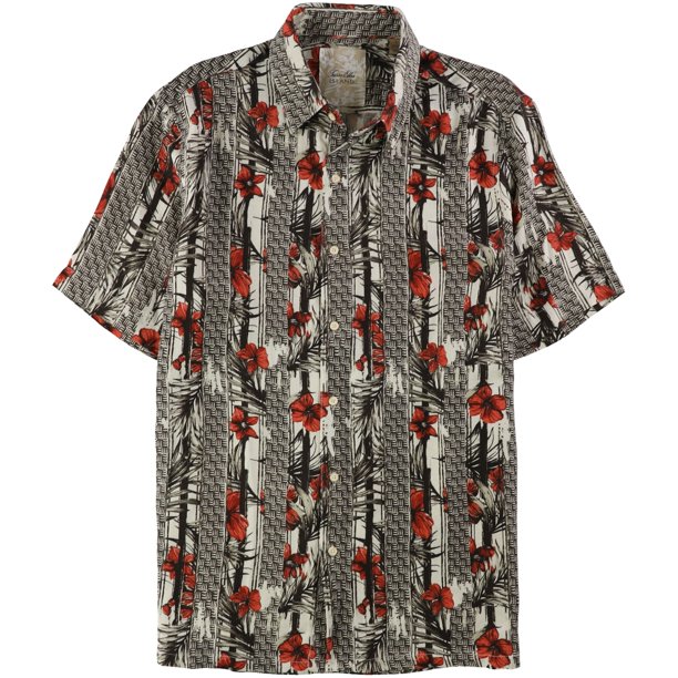 Tasso Elba - Camisa con botones florales de lino para hombre, marrón, extragrande Tasso Elba Botones al frente