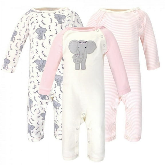 Touched by Nature Baby Girl Organic Cotton Coveralls 2pk, Girl Elephant, 18-24 Months