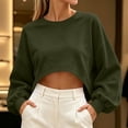 thumbnail image 4 of Besolor Crop Sweatshirts for Women Crewneck Long Sleeve Tops Casual Loose Fall Workout Running Pullover Tops(XX-Large,Army Green), 4 of 5