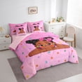 thumbnail image 2 of Castle Fairy Kawaii Bow Black Girl Queen Bedding 7pcs for Teens,Colorful Stars Print Bedding Comforter Set Queen,Pink Blue Green, 2 of 7