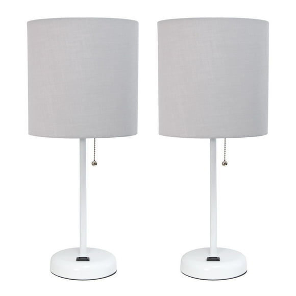 LimeLights Lampe bâton blanc avec prise de charge et abat-jour en tissu, paquet de 2
