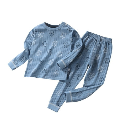 

Boys Pajamas Long Sleeve Crewneck Pullover Tops Long Pants Set Warm Double Layer Cotton Homewear Clothes Boys Sleepwear Blue 80(6 Months-12 Months)