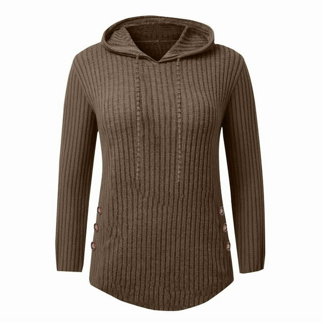 Chandails à Capuchon pour Femmes, Chandails Molletonnés Surdimensionnés, Chemises à Manches Longues, Chandails, Pulls d'Automne, Hauts, Brun, TTG
