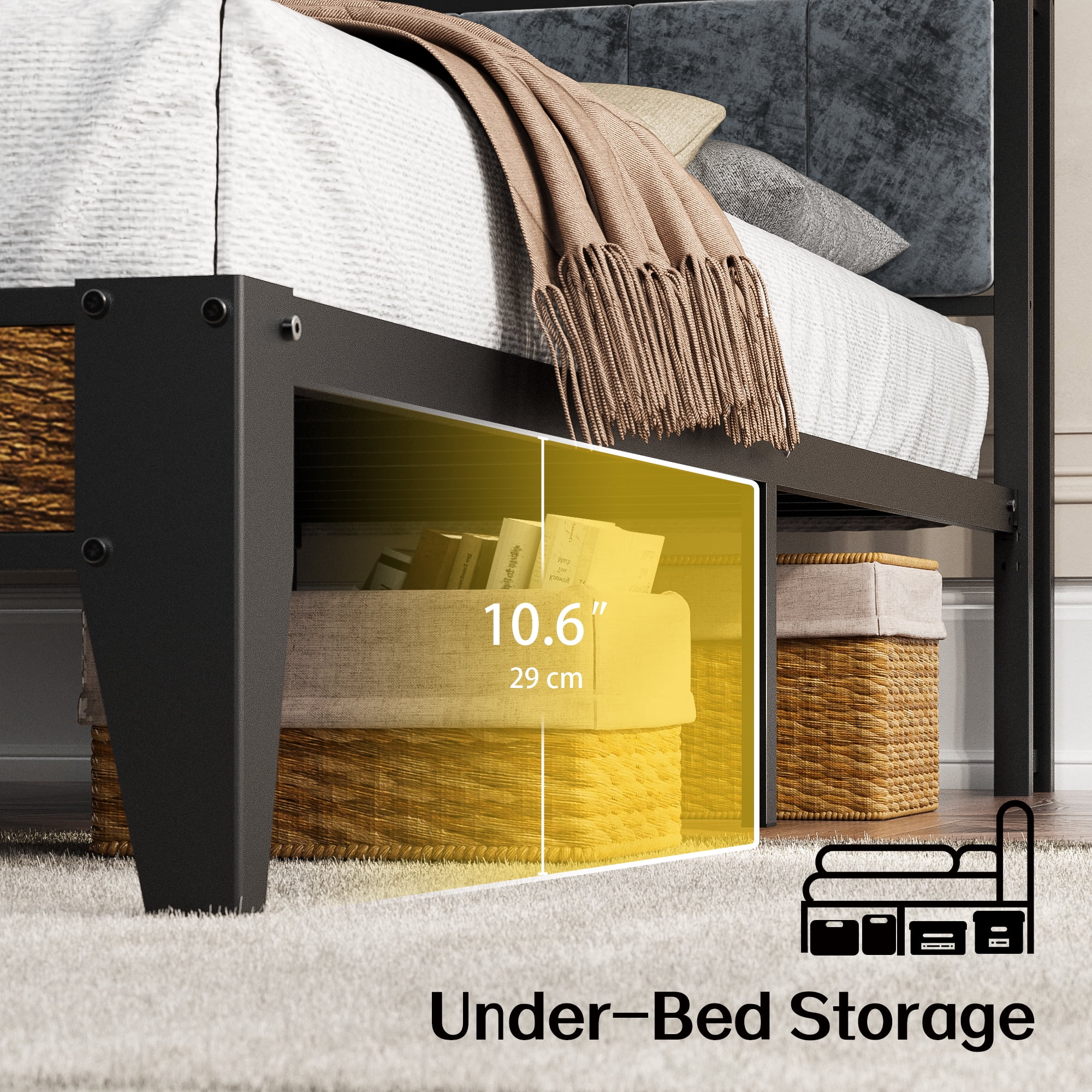 OLEVS Queen Bed Frame with Headboard, LED Light, Type C & USB Charging Station