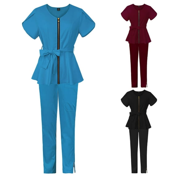 Gyexs Scrubs for Women Set Zipper Neck Multiple Pockets Workwear Uniform Suits Soft Dailywear Healthcare Scrub (Black Size XXL)