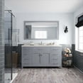 thumbnail image 2 of Caroline 60" Single Bath Vanity in Gray with White Quartz Top and Square Sink with Polished Chrome Faucet and Matching Mirror, 2 of 3