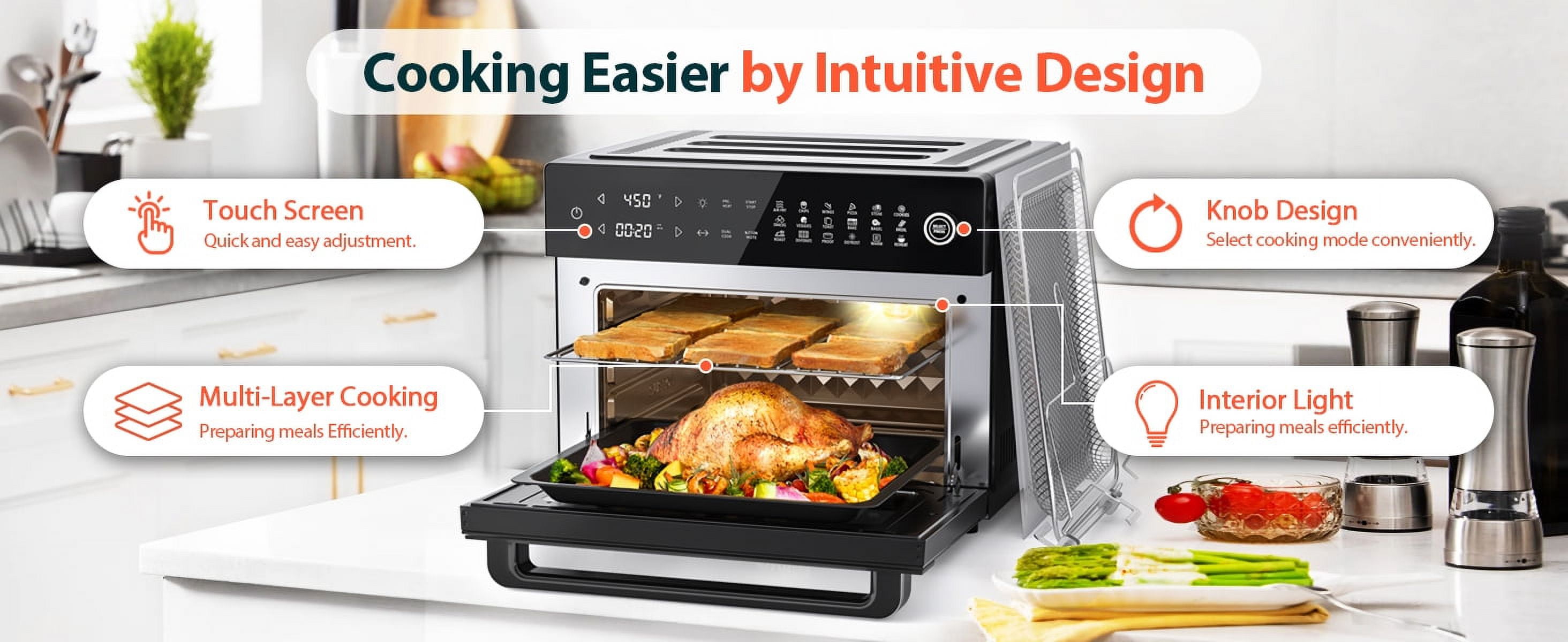 Aeitto PRO 32-Quart Stainless Steel Air Fryer Oven, 19-In-1 Digital Kitchen Appliance, 1800W, Black