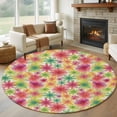 thumbnail image 3 of 5ft Washable Round Rug, Summer Watercolor Flowers Non-Slip Circle Area Rug for Living Room Bedroom, Colorful Floral Linen Background Indoor Floor Mat for Home Decor, 3 of 9