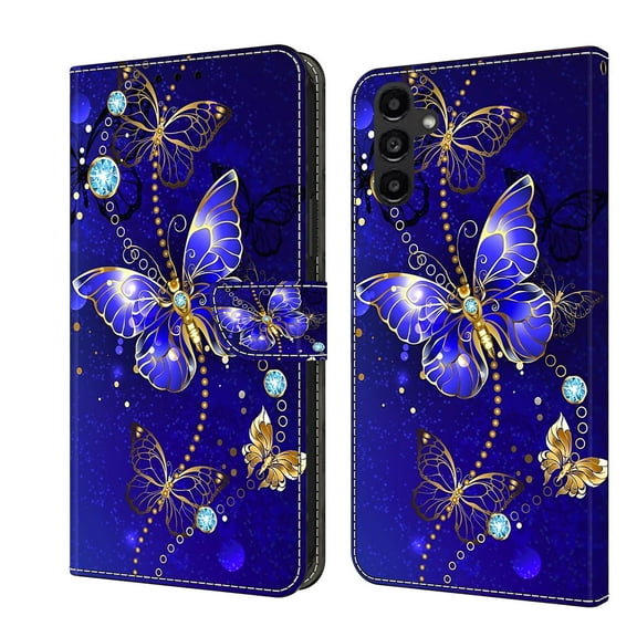 Feishell for Samsung Galaxy A14 5G Slim Wallet Case with Fashion Colorful Pattern Painted,Luxury PU Leather Magnetic Flip Stand Card Slots Pocket Phone Case,Diamond Butterflies