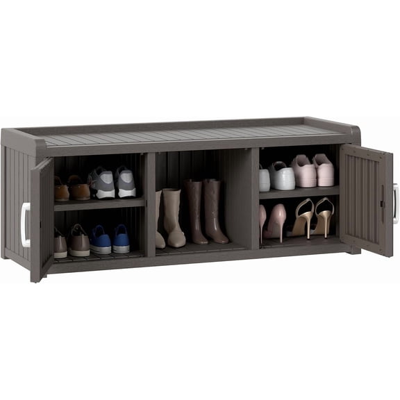 2-Tier Waterproof UV-Resistant Outdoor Shoe Storage Cabinet with 2 Doors & Adjustable Shelves for Entryway, Hallway, or Living Room