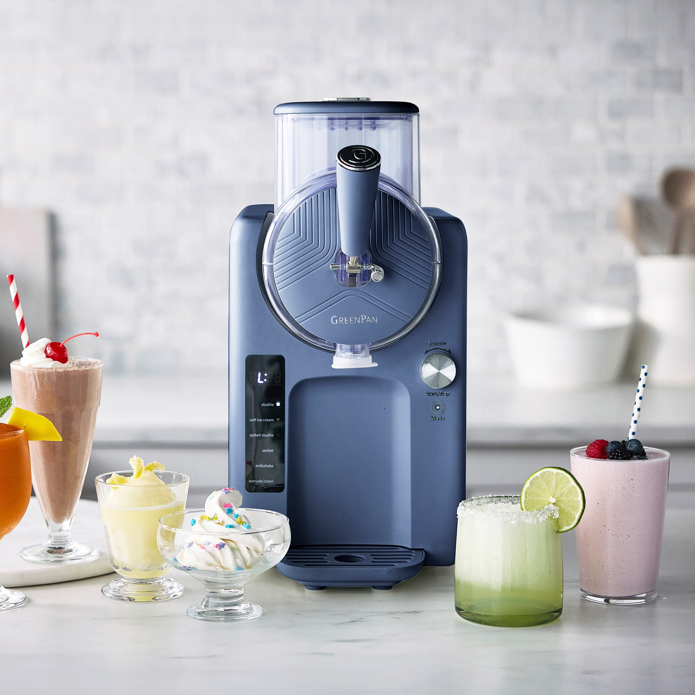 GreenPan Frost 6 Mode, 64 oz Ice Cream & Frozen Drink Maker, Dishwasher Safe Parts, Blue