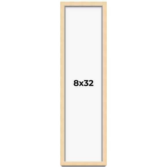 8x32 Frame Natural Wood Picture Frame | 0.75 Inch Moulding Width | with UV Acrylic Plexiglass, Foam