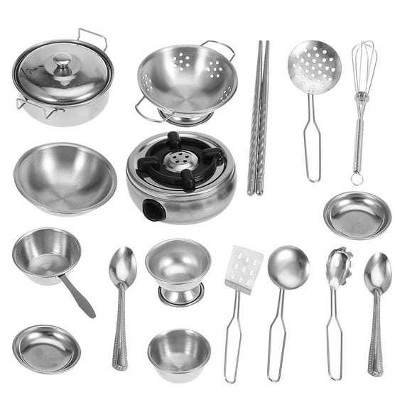 Juguetes de cocina, 18 piezas de juguetes de cocina de acero inoxidable para niños y niñas, juguetes de cocina de regalo, utensilios de cocina, juego de juguetes de cocina para niños, t