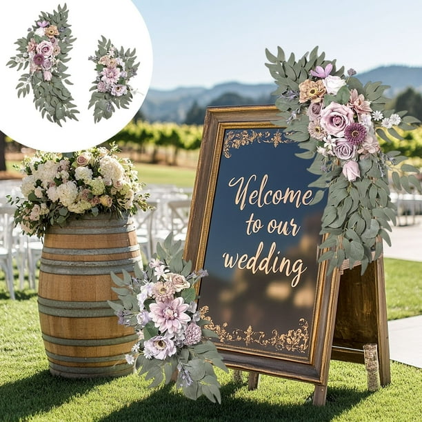 Letrero de arco de flores para boda, decoración de bienvenida de 2 piezas, material de PVC, diseño arqueado, para recepciones de boda, centros de mesa, fondo fotográfico, suministros para