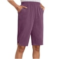 thumbnail image 2 of Elastic Waist Long Shorts Womens Wide Leg Casual Loose Summer Bermuda Shorts with Pockets Purple M, 2 of 9