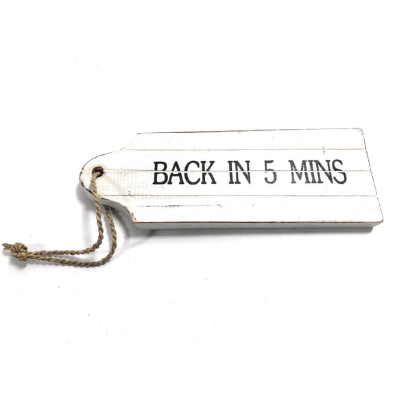 Back In 5 Mins Door Tag Wood Sign 9" - Rustic Coastal | #snd25064