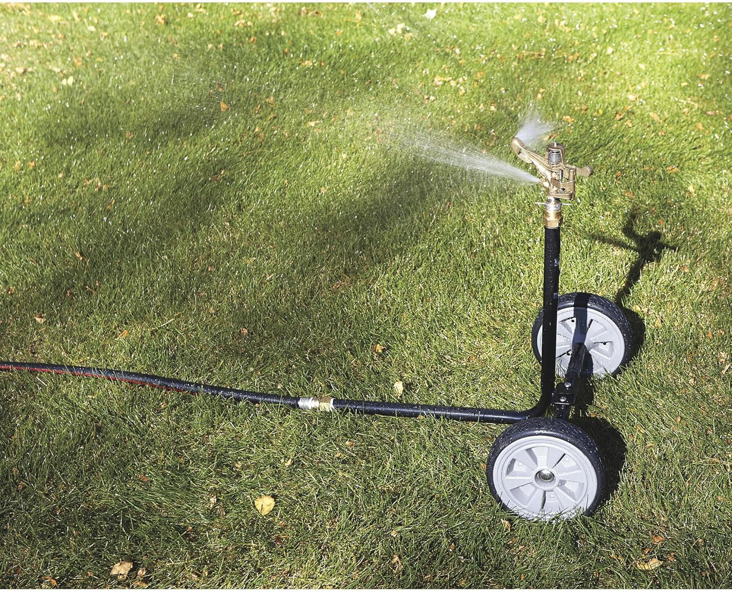 Strongway Wheeled Sprinkler - 3/4in. Brass Sprinkler Head with 2 Nozzles, 8in. Poly Wheels