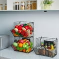thumbnail image 6 of 3 Tier Metal Wire Wall Mount Storage Basket with Hanging Hooks and Chalkboards, Rustic Kitchen Fruit Produce Bin Rack, 6 of 8