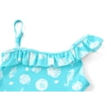 thumbnail image 4 of Serdomi Little Girls Blue Coral & Seashell Print One-Piece Swimsuit Asymmetrical Ruffle Bathing Suit Size 8, 4 of 7