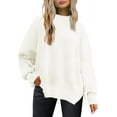 thumbnail image 1 of ORUYROP Women's Crewneck Batwing Long Sleeve Sweater 2023 Fall Oversized Ribbed Knit Side Slit Pullover Top, 1 of 7