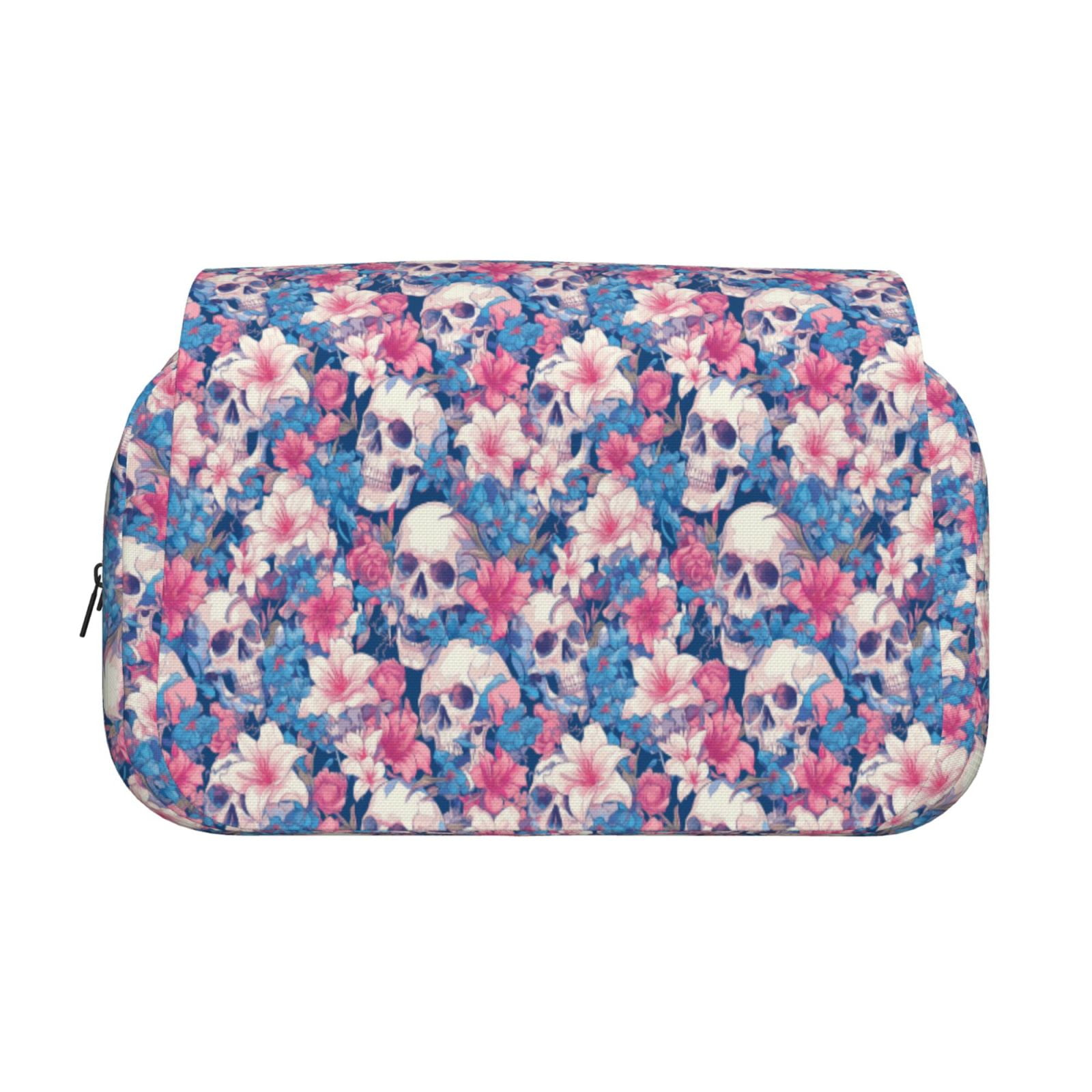 Rateoe Skull Pattern Double Clamshell Pen Case, Storage Organizer with Two Zipper Compartments– Holds Up to 50 Pencils & Pens