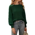 thumbnail image 4 of Hanerdun Women Solid Pullover Sweaters Female Casual Crew Neck Knitwear Green XL, 4 of 5