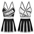 thumbnail image 3 of TiaoBug Women Cheerleader Costume Uniform Outfit Striped Crop Top+Pleated Skirt, 3 of 7