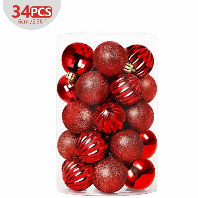 34 Christmas Balls Tree Decorations Christmas Decorations, Christmas Tree Decorations Balls With Pendants Tree Decorations Christmas Plastic Pvc 6cm 34 Pieces / Set, Red