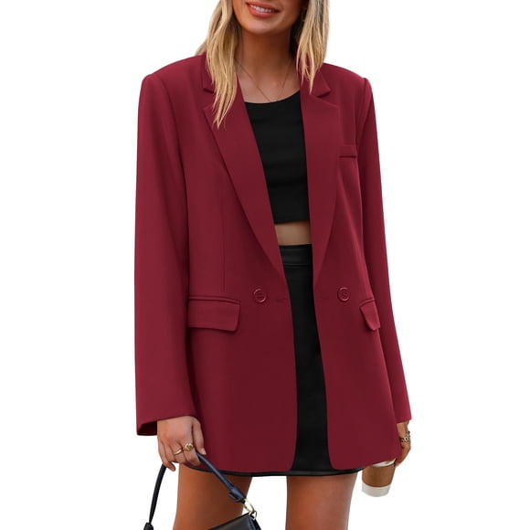 Blazer PRETTYGARDEN Burdeos Talle M Doble Botonadura con Bolsillos
