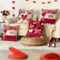 thumbnail image 2 of Valentine''s Day Hugs and Kisses Love You More Pink Throw Pillow Covers, 16 x 16 Inch Valentine Heart Stripes Wedding Cushion Case Decoration for Sofa Couch Set of 4, 2 of 6