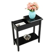 Jaxpety Flip Top End Table with Storage Drawer, Narrow Side Table Nightstand 24''H, Bedside Table with Small Space, Living Room, Bedroom, Black