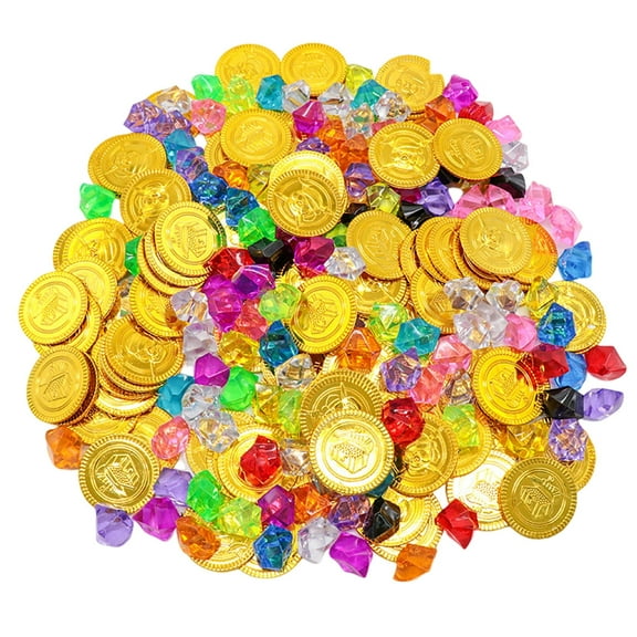 240 Pcs Pirate Treasure Set - Gold Coins & Colored Gems for Halloween Party Decor, Pirate-Themed Birthday Props, and Adventure Treasure Games