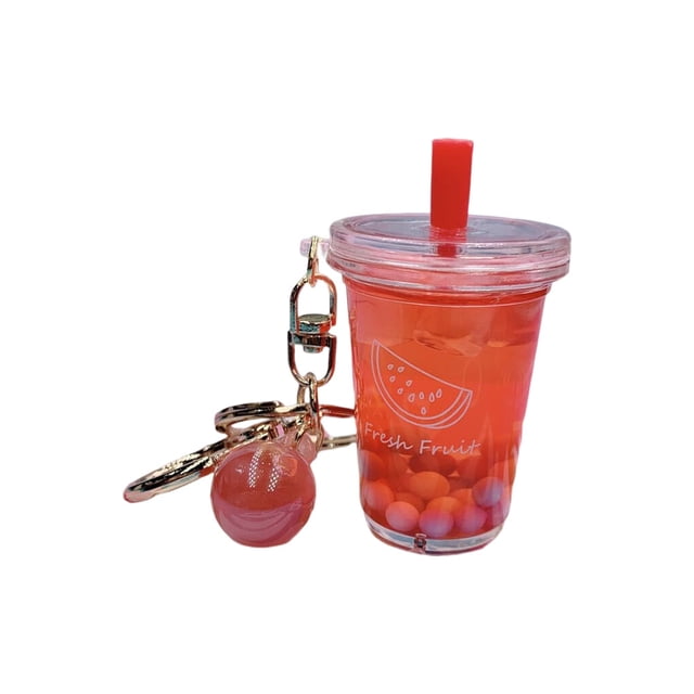 Injueey LLavero de fruta líquida con arena movediza de dibujos animados para chica, bolsa de acrílico de simulación, colgante para mochila, billetera, Artesanía Sandía Injueey HA073931-01