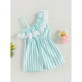 thumbnail image 3 of Coduop Toddler Baby Girls Bodysuit,Sleeveless Lace One Shoulder Striped Jumpsuit Playsuit, 3 of 9