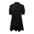 thumbnail image 5 of RYRJJ Casual Dresses for Women Lapel Collared V Neck Puff Short Sleeved Pleated Summer Dresses Ruffle Tiered Flowy Midi Dresses(Black,S), 5 of 7