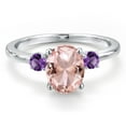 thumbnail image 3 of Gem Stone King 14K White Gold Peach Nano Morganite and Purple Amethyst Engagement Ring for Women | 2.20 Cttw | Oval 9X7MM | Gemstone October Birthstone | Size 9, 3 of 6