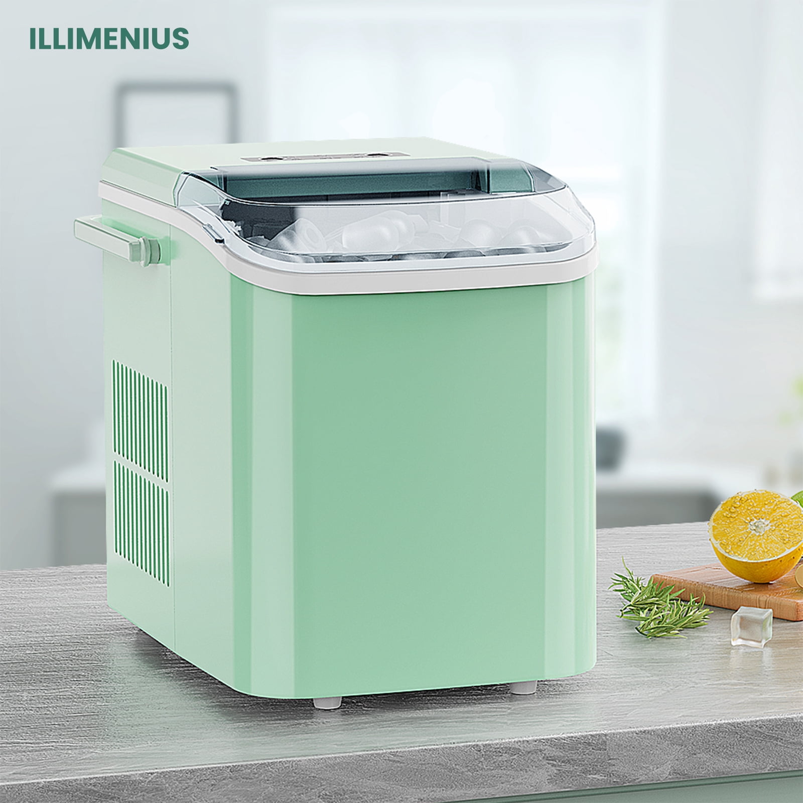 illimenius Portable Countertop Ice Maker, 9Pcs/6Min 26.5Lbs/24H, Green