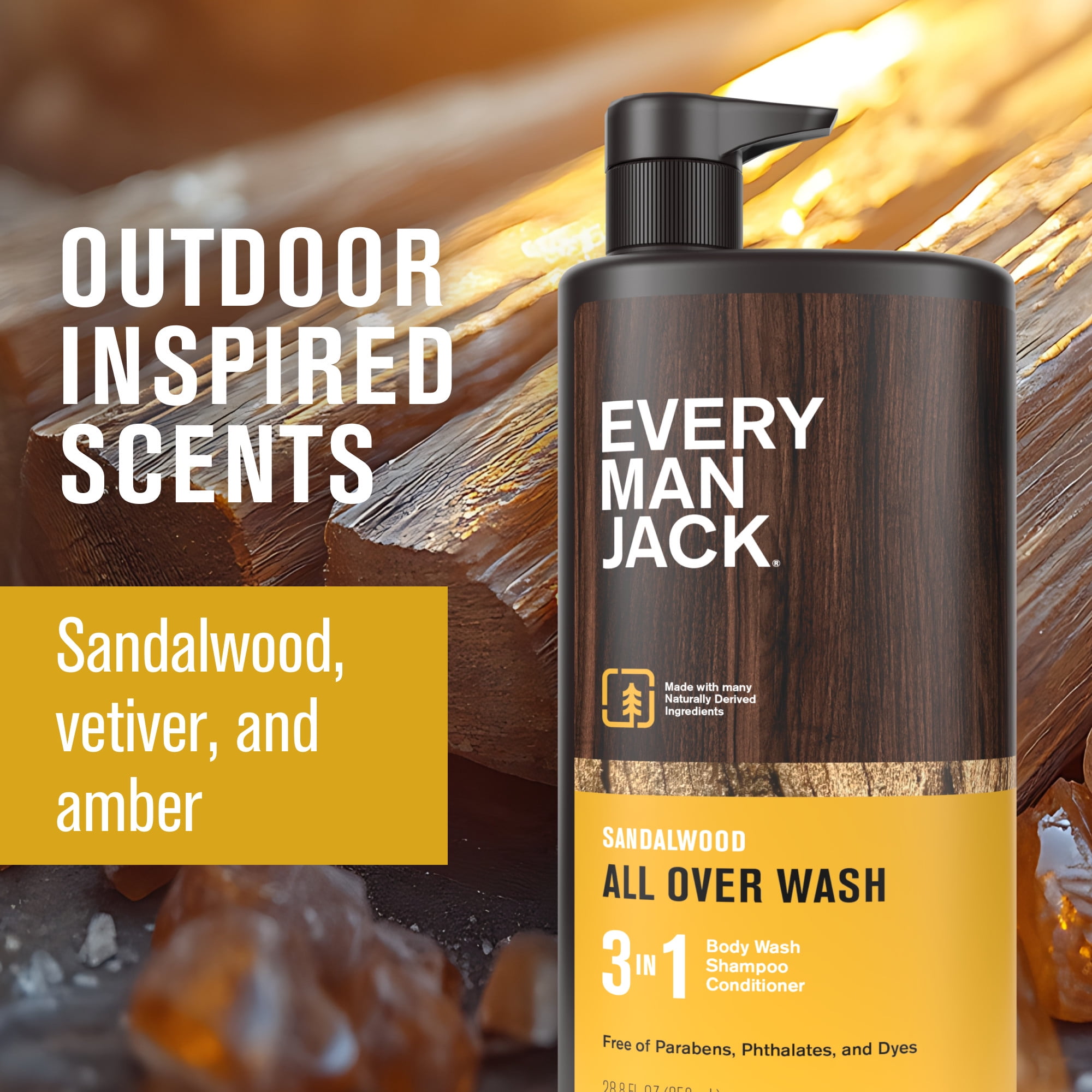 Every Man Jack Sandalwood Hydrating Men's 3-in-1 Body Wash and Shampoo & Conditioner - 28.8 fl oz