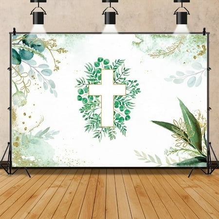 Image of Baby Shower Green Leaves Backdrop for Photography My First Communion Baby Birthday Decoration Supplies Decorations Banner