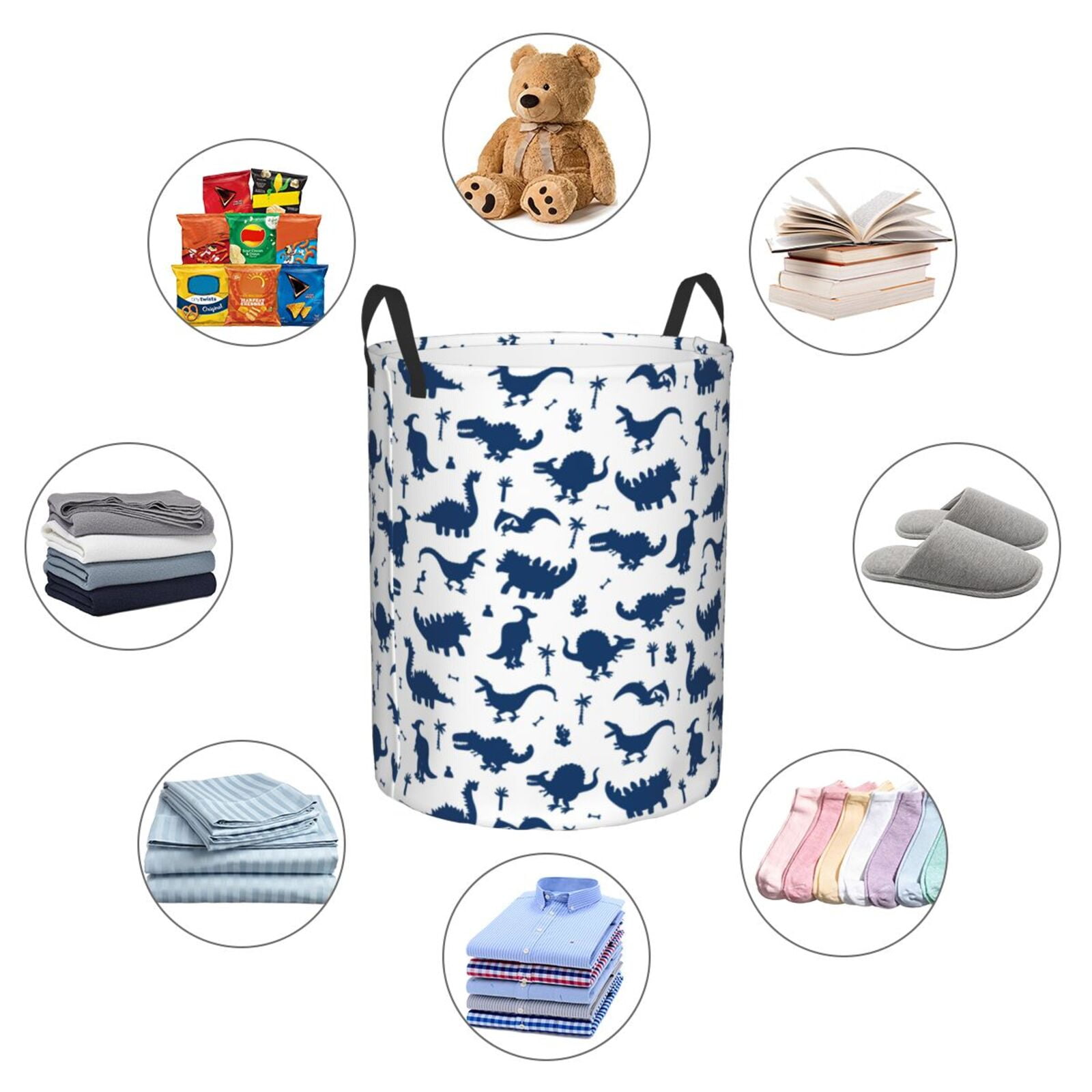 Large Laundry Basket with Handles - Cute Cartoon Dinosaurs Kids Baby Dirty Clothes Laundry Hamper for Bedroom Aesthetic