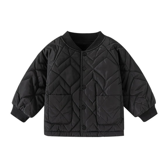 Otqutp Baby Boys Coats 1-6 Years Boys' Middle and Small Children's Winter Solid Color Cotton Jacket Cotton Long Girl Coat with Pocket(Black,12-18 Months)