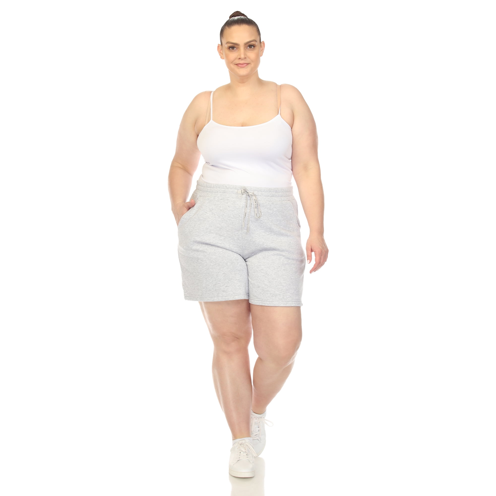 White Mark Women's Plus Size Super Soft Drawstring Waistband Sweat Shorts