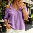 thumbnail image 5 of Edvintorg Women's Plus Size Tops Cold Shoulder 3/4 Sleeve V Neck Lightweight Loose Casual Pullover Shirt Fashion Clothing Purple M, 5 of 6