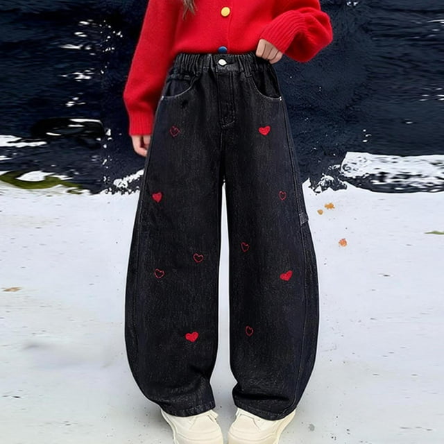 Cowsor Girls Wide Leg Jeans Baggy High Elastic Waist Denim Pants Cute Y2K Trendy Tween Streetwear
