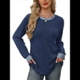thumbnail image 3 of Camisas de Larga para Mujer, Suéteres, Conjuntos de Otoño, Bloques de Color, Ropa de Invierno, Elegantes, Informales, Suaves. Azul Marino XXL, 3 of 7