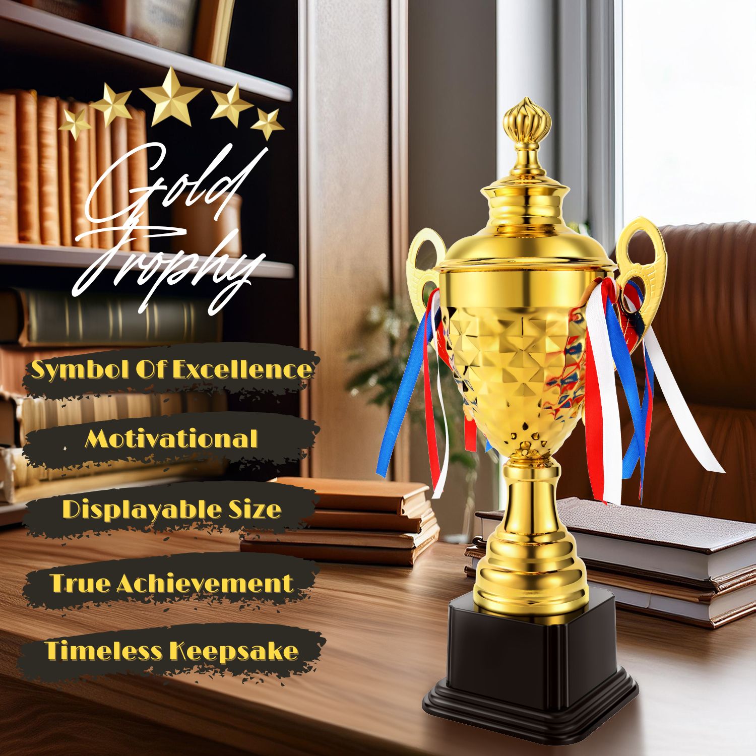 Gold Trophy Award - 14.5 Inch Large Trophy Cup for Awards, Sports, Competitions, Tournaments, & Parties, Perfect Gift for Champion Winners & League Achievements
