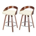 thumbnail image 2 of Hassch Swivel Bar Stools Set of 2, 24.8" Counter Height Stools with Beige Faux Leather Cushion Seat, Curved Wooden Low Back & Silver Metal Foot Ring, for Kitchen Island & Home Pub, 2 of 9