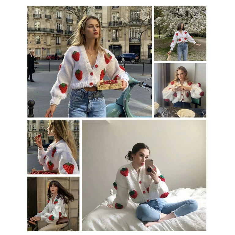Women Puff Long Sleeve Sweater Cardigan Harajuku Crochet Women Puff Long Sleeve Sweater Cardigan Harajuku Crochet