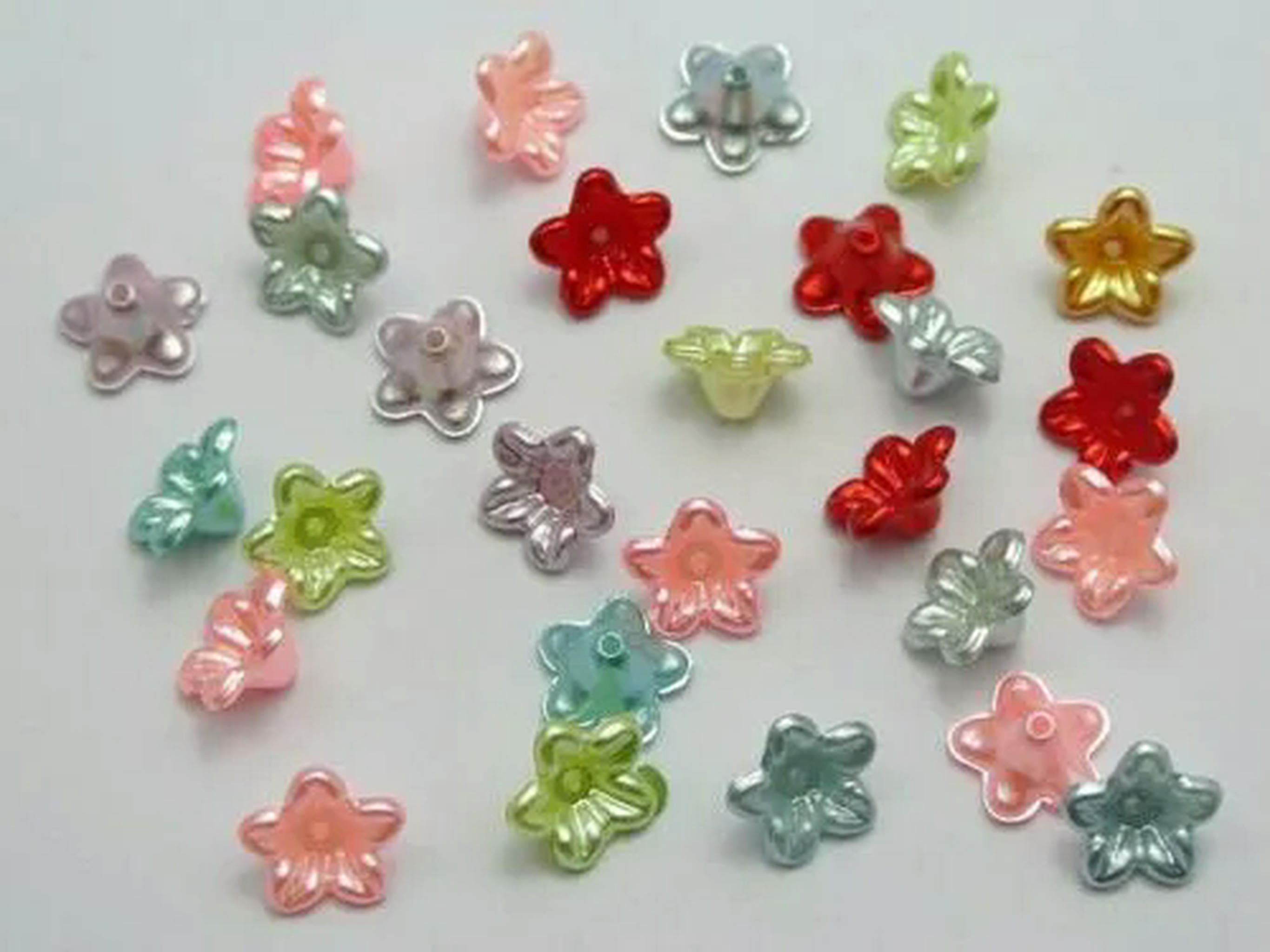 EOEMY 1000 Mixed Color Acrylic Pearl Bead Cap Bellflower Bell Flower Beads 10mm