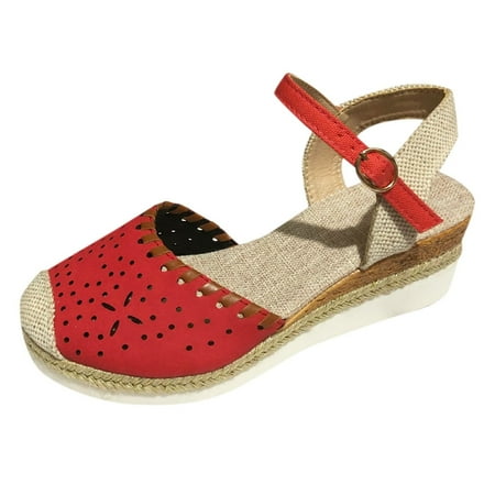 

LWVITH Clearance! Women s Wedges Shoes Closed Toe Espadrille Hessian Mid Heels Sandals Slingback Casual Fashion Ankle Strap Platform Summer Sandal Clearance Red 6